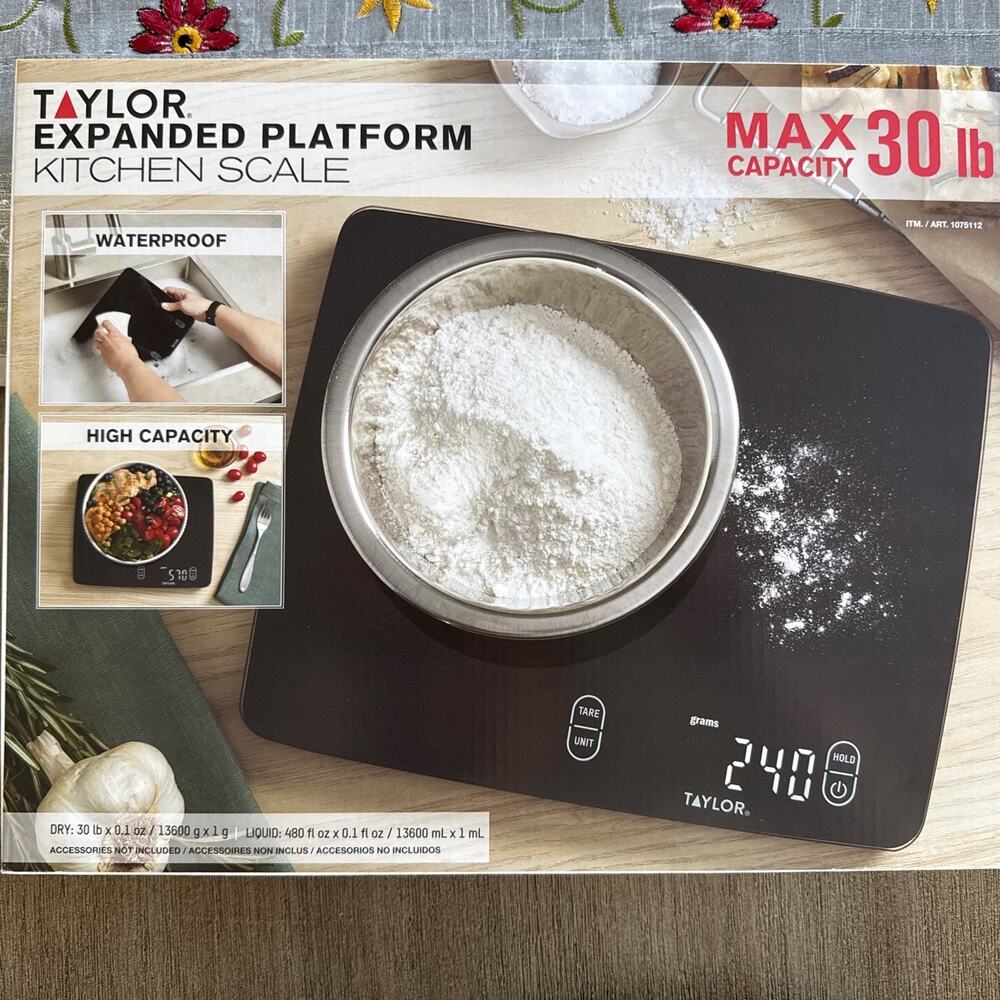 Taylor Waterproof Digital Kitchen Scale 30 lb Capacity Expanded Platform – New